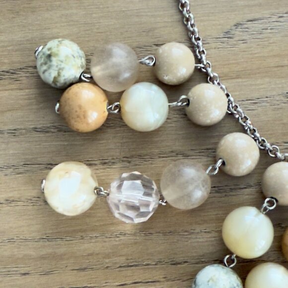 Multi-Strand Beaded Cluster Necklace Earthy Tones Champagne Cream Adjustable NY - Picture 13 of 13